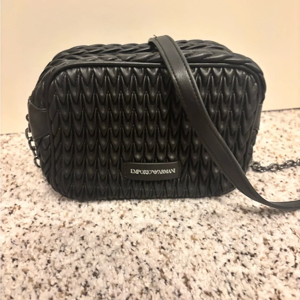 Emporio Armani Black Quilted Crossbody Bag with Silver Hardware - Picture 3 of 9